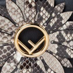 Pre Owned Fendi Black Leather and Python Small Daisy Flower Kan I F Shoulder Bag