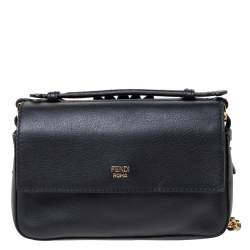 Pre Owned Fendi Black Leather and Python Small Daisy Flower Kan I F Shoulder Bag