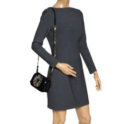 Pre Owned Fendi Black Leather and Python Small Daisy Flower Kan I F Shoulder Bag