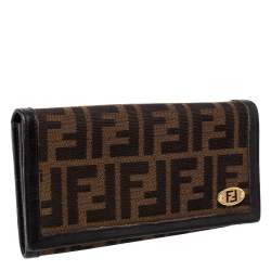 Pre Owned Fendi Tobacco Zucca Canvas and Leather Continental Flap Wallet