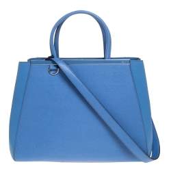 Pre Owned Fendi Blue Leather Medium 2Jours Tote