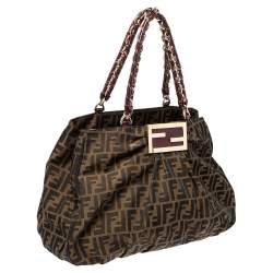 Pre Owned Fendi Tobacco Zucca Canvas Large Mia Shoulder Bag