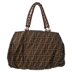 Pre Owned Fendi Tobacco Zucca Canvas Large Mia Shoulder Bag