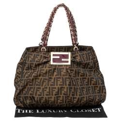 Pre Owned Fendi Tobacco Zucca Canvas Large Mia Shoulder Bag