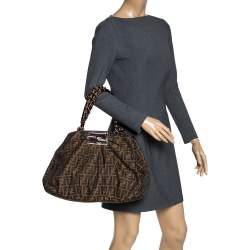 Pre Owned Fendi Tobacco Zucca Canvas Large Mia Shoulder Bag