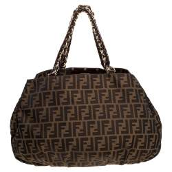 Pre Owned Fendi Tobacco Zucca Canvas Large Mia Shoulder Bag