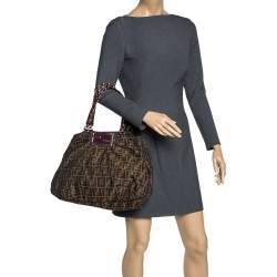 Pre Owned Fendi Tobacco Zucca Canvas Large Mia Shoulder Bag