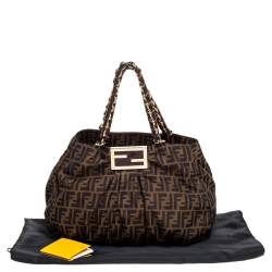 Pre Owned Fendi Tobacco Zucca Canvas Large Mia Shoulder Bag