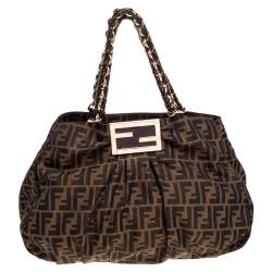 Pre Owned Fendi Tobacco Zucca Canvas Large Mia Shoulder Bag