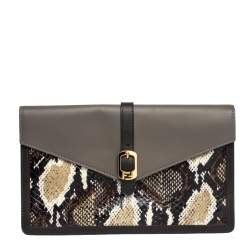 Pre Owned Fendi Multicolor Leather and Python Silvana Top Handle Bag
