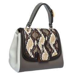 Pre Owned Fendi Multicolor Leather and Python Silvana Top Handle Bag