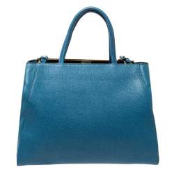 Pre Owned Fendi Blue Leather Medium 2Jours Tote