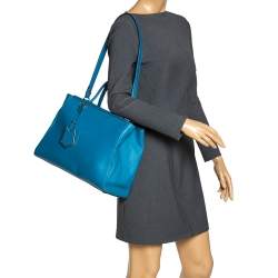 Pre Owned Fendi Blue Leather Medium 2Jours Tote