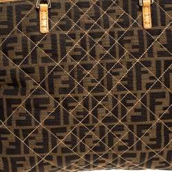 Pre Owned Fendi Brown/Beige Zucca Quilted Canvas and Leather Large Roll Tote