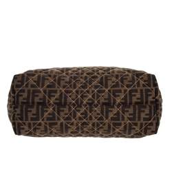 Pre Owned Fendi Brown/Beige Zucca Quilted Canvas and Leather Large Roll Tote