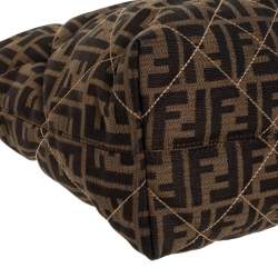 Pre Owned Fendi Brown/Beige Zucca Quilted Canvas and Leather Large Roll Tote