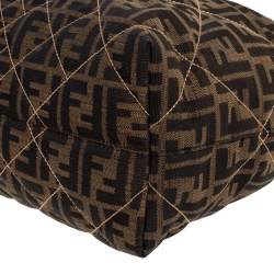 Pre Owned Fendi Brown/Beige Zucca Quilted Canvas and Leather Large Roll Tote