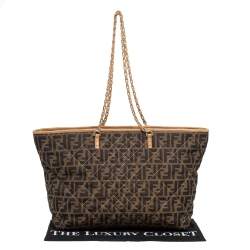 Pre Owned Fendi Brown/Beige Zucca Quilted Canvas and Leather Large Roll Tote