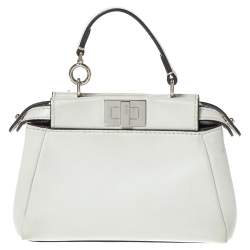 Pre Owned Fendi White Leather Micro Peekaboo Flowerland Top Handle Bag