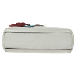 Pre Owned Fendi White Leather Micro Peekaboo Flowerland Top Handle Bag