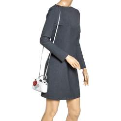 Pre Owned Fendi White Leather Micro Peekaboo Flowerland Top Handle Bag