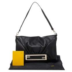 Pre Owned Fendi Black Leather Flap Shoulder Bag