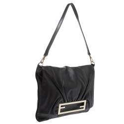 Pre Owned Fendi Black Leather Flap Shoulder Bag