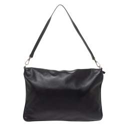 Pre Owned Fendi Black Leather Flap Shoulder Bag