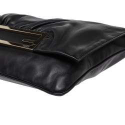 Pre Owned Fendi Black Leather Flap Shoulder Bag