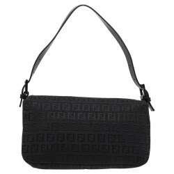 Pre Owned Fendi Black Zucchino Canvas and Leather Mama Baguette Bag