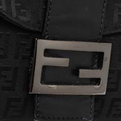 Pre Owned Fendi Black Zucchino Canvas and Leather Mama Baguette Bag