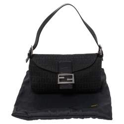 Pre Owned Fendi Black Zucchino Canvas and Leather Mama Baguette Bag