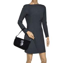 Pre Owned Fendi Black Zucchino Canvas and Leather Mama Baguette Bag