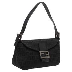 Pre Owned Fendi Black Zucchino Canvas and Leather Mama Baguette Bag