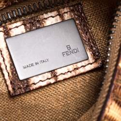 Pre Owned Fendi Cream/Brown Suede, Fur and Lizard Oyster Hobo