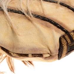 Pre Owned Fendi Cream/Brown Suede, Fur and Lizard Oyster Hobo