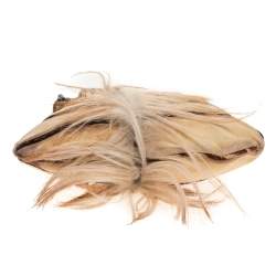 Pre Owned Fendi Cream/Brown Suede, Fur and Lizard Oyster Hobo