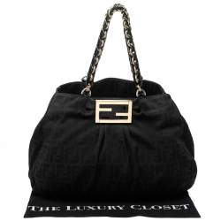 Pre Owned Fendi Black Canvas and Patent Leather Large Mia Shoulder Bag