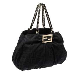 Pre Owned Fendi Black Canvas and Patent Leather Large Mia Shoulder Bag