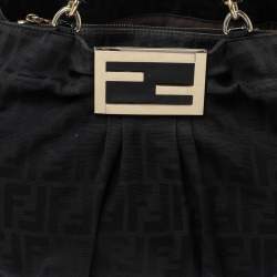 Pre Owned Fendi Black Canvas and Patent Leather Large Mia Shoulder Bag