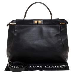 Pre Owned Fendi Black Leather with Suede and Python Lining Large Peekaboo Top Handle Bag