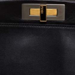 Pre Owned Fendi Black Leather with Suede and Python Lining Large Peekaboo Top Handle Bag
