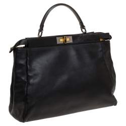Pre Owned Fendi Black Leather with Suede and Python Lining Large Peekaboo Top Handle Bag