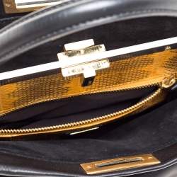 Pre Owned Fendi Black Leather with Suede and Python Lining Large Peekaboo Top Handle Bag