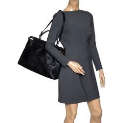 Pre Owned Fendi Black Leather with Suede and Python Lining Large Peekaboo Top Handle Bag