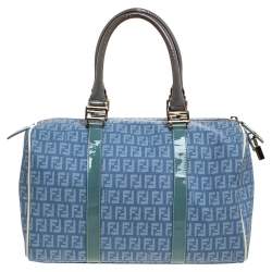 Pre Owned Fendi Multicolor Zucchino Coated Canvas and Patent Leather Forever Bauletto Boston Bag