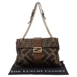 Fendi Tobacco Zucca Canvas and Leather Maxi Baguette Flap Shoulder Bag