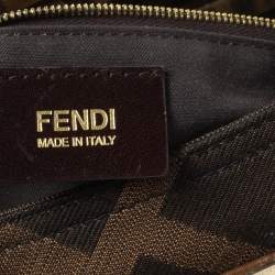 Fendi Tobacco Zucca Canvas and Leather Maxi Baguette Flap Shoulder Bag