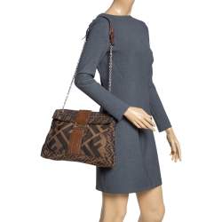 Fendi Tobacco Zucca Canvas and Leather Maxi Baguette Flap Shoulder Bag