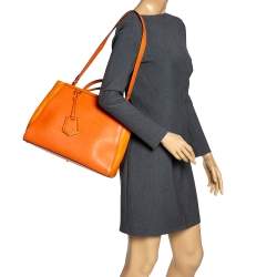Pre Owned Fendi Orange Leather Medium 2Jours Tote